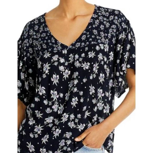 BILA Blouse Sz M Floral V-Neck Flutter Sleeves - Picture 4 of 12